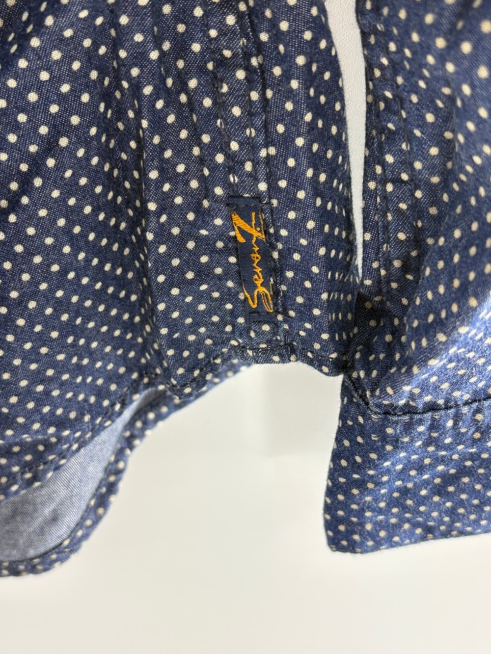 7 For All Mankind Blouse Women's Navy W/ White Polka Dot Western Button Down -L - Picture 6 of 7